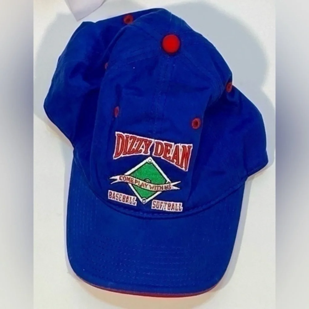 THE GAME HEADGEAR BLUE AND RED with TED DIZZY DEAN LETTER BASEBALL SOFTBALL